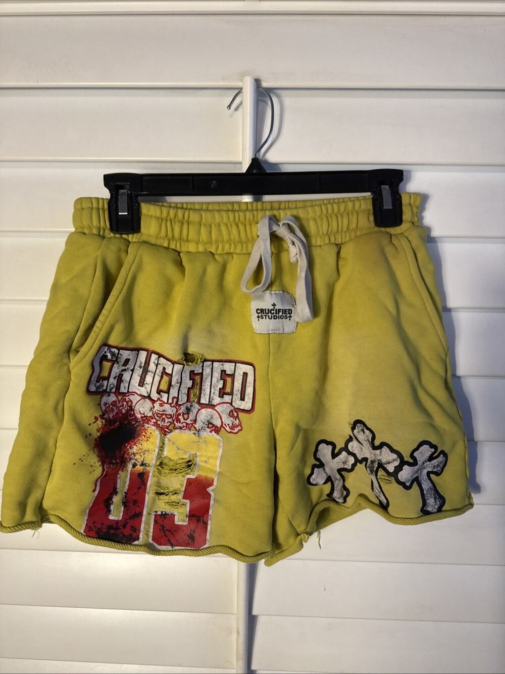 Crucified Studios Graphic Sweat Shorts Yellow Size S
